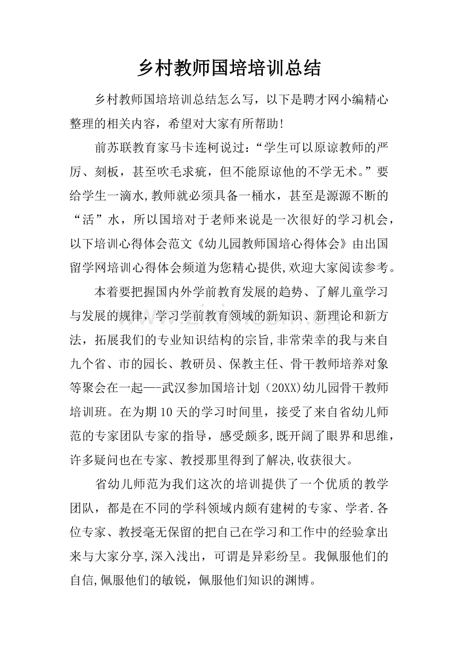 乡村教师国培培训总结.docx_第1页