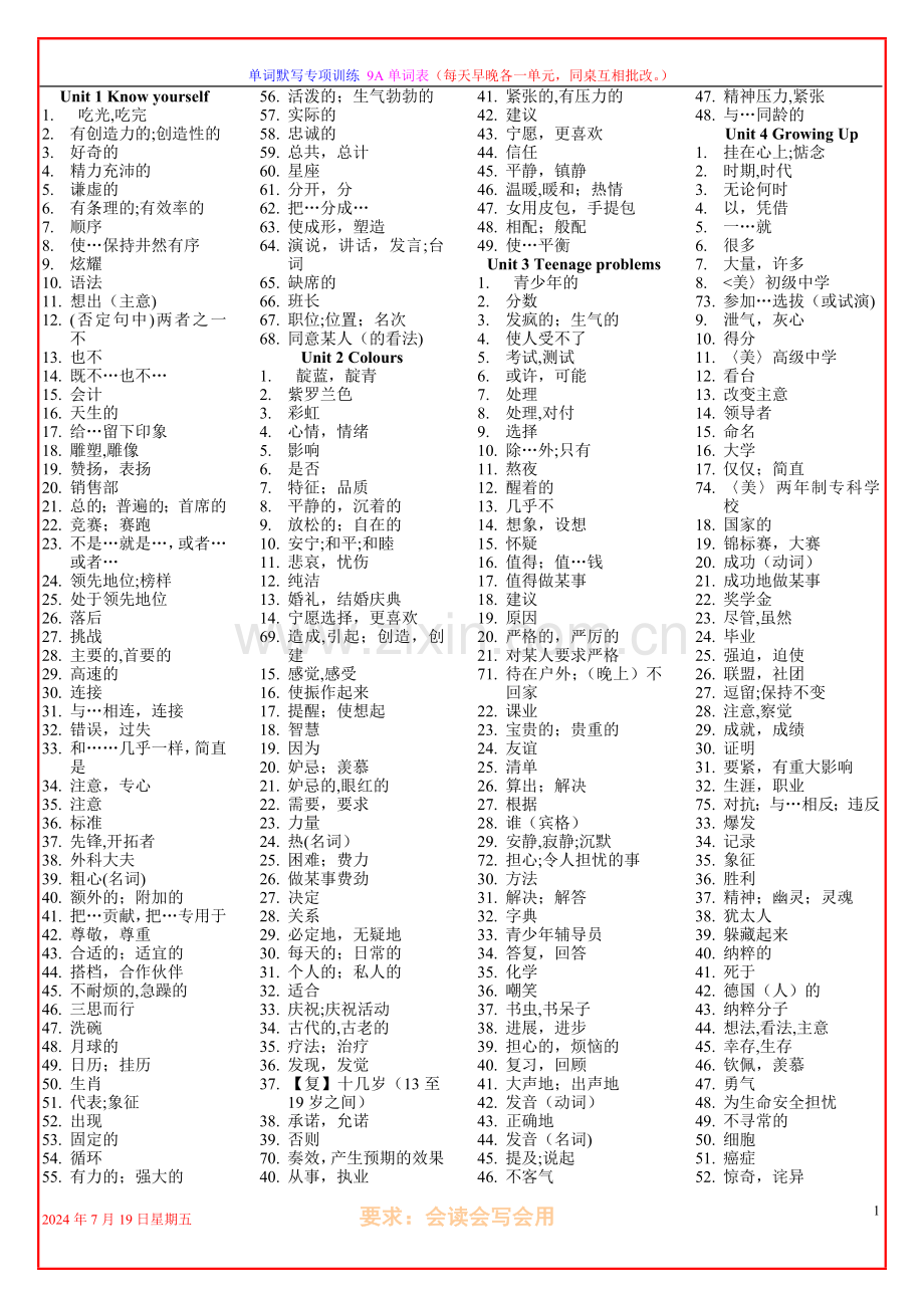 苏教版9A单词表(默写用).doc_第1页