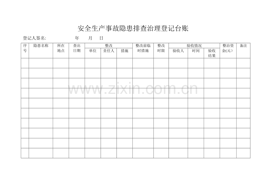 安全生产事故隐患排查治理登记表80126.doc_第2页