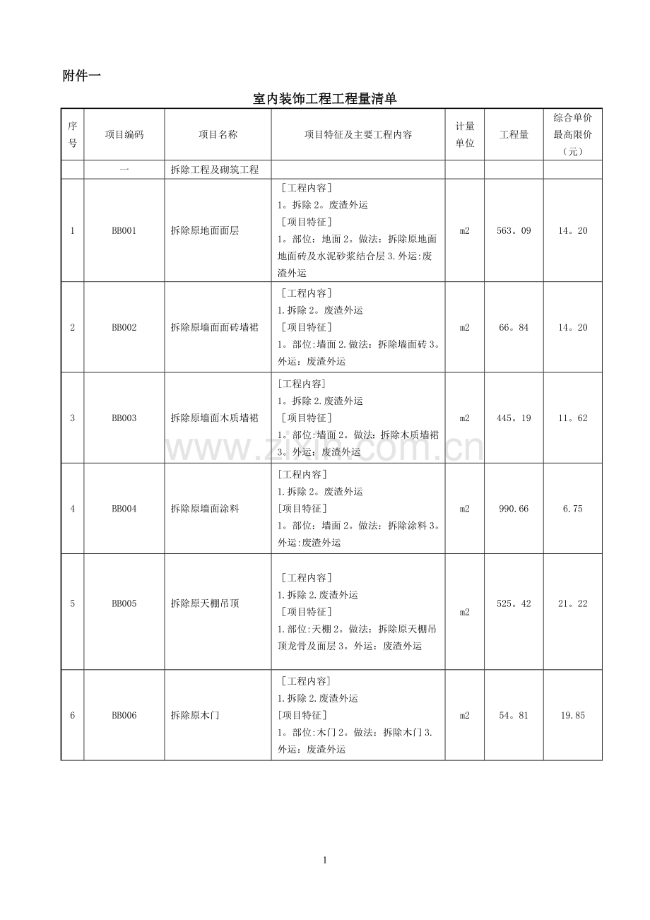 室内装饰工程工程量清单.doc_第1页