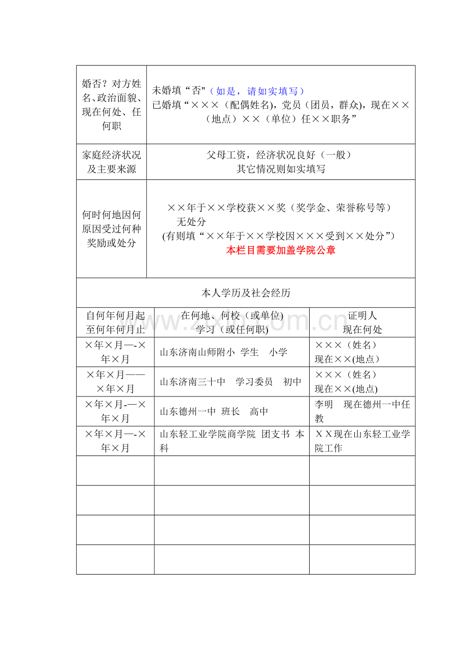 山东省《高等学校毕业生登记表》(填写参考模板).doc_第3页