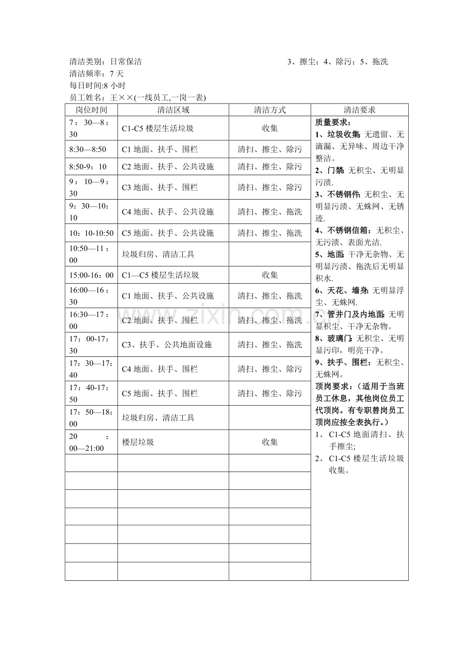 日常保洁工作时间计划表.doc_第2页