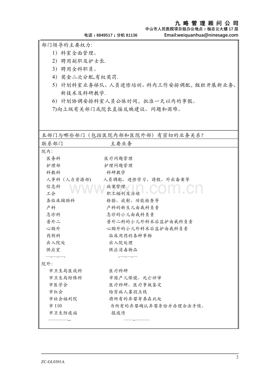 中山市人民医院组织结构调查表(原版).doc_第2页