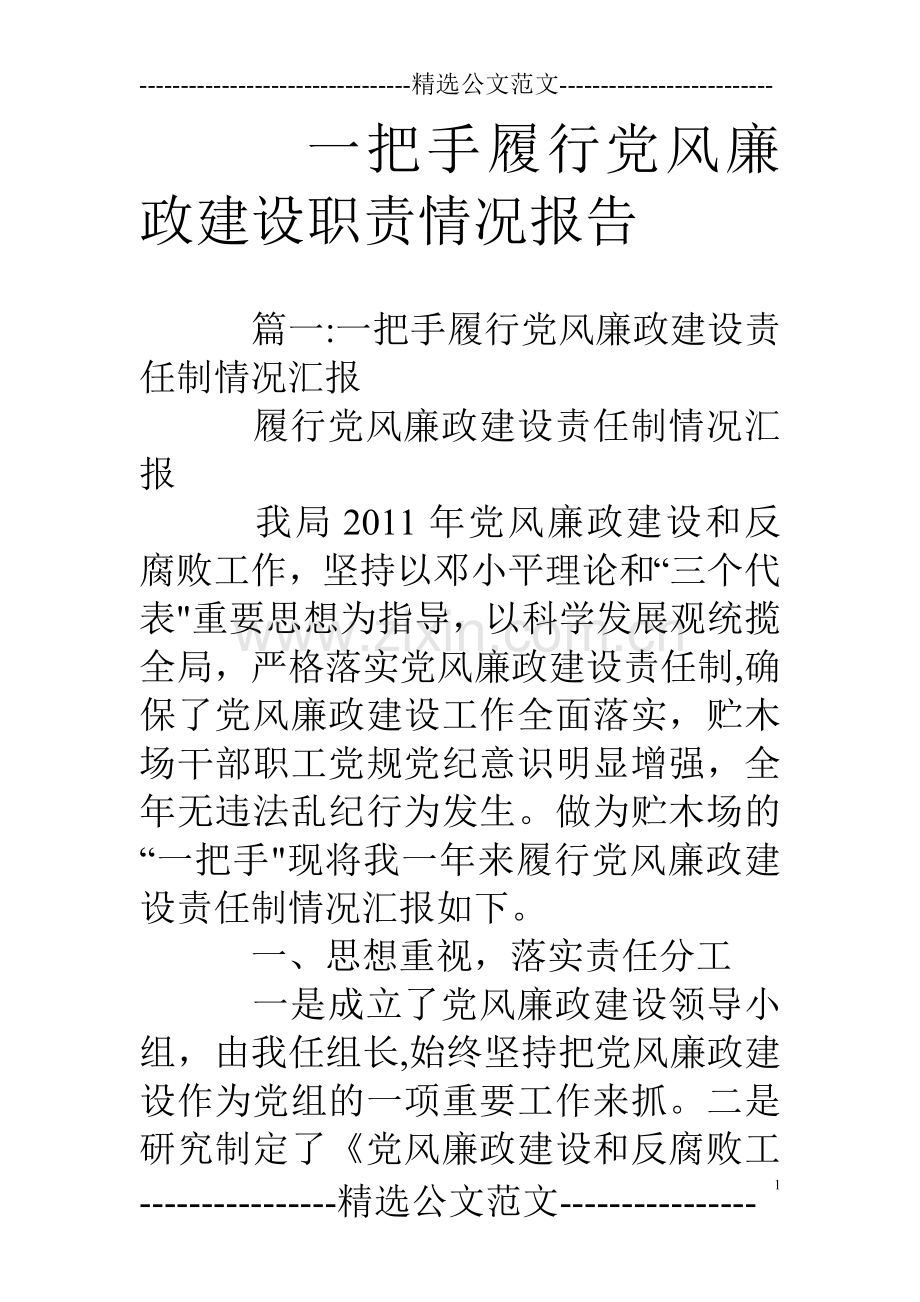 一把手履行党风廉政建设职责情况报告.doc_第1页