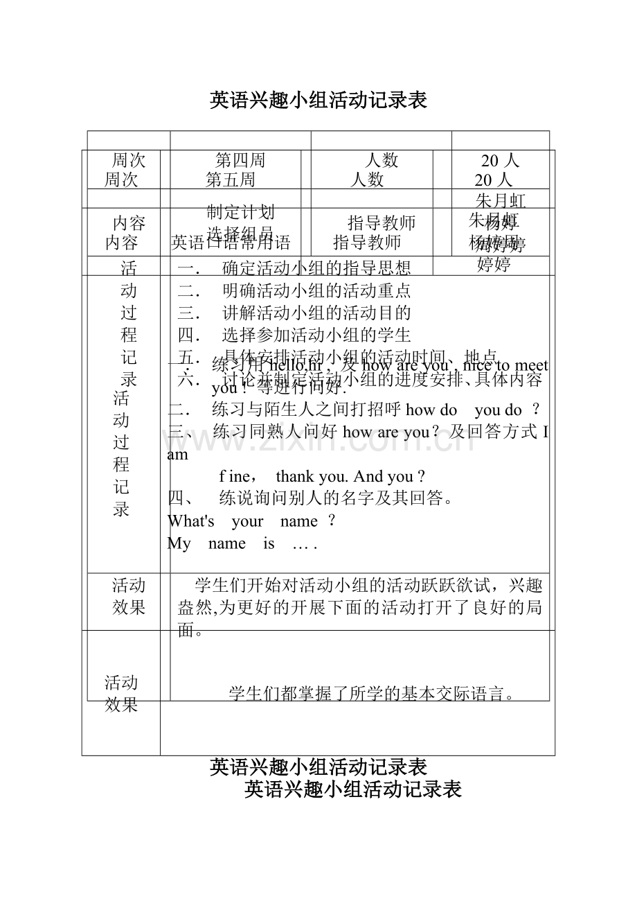 英语活动小组活动记录表.doc_第1页