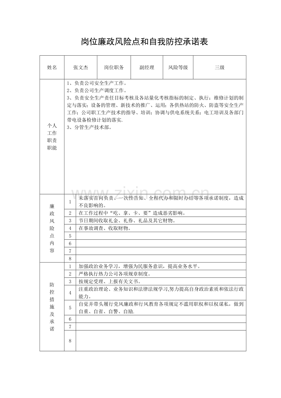 岗位廉政风险点和自我防控承诺表.doc_第2页