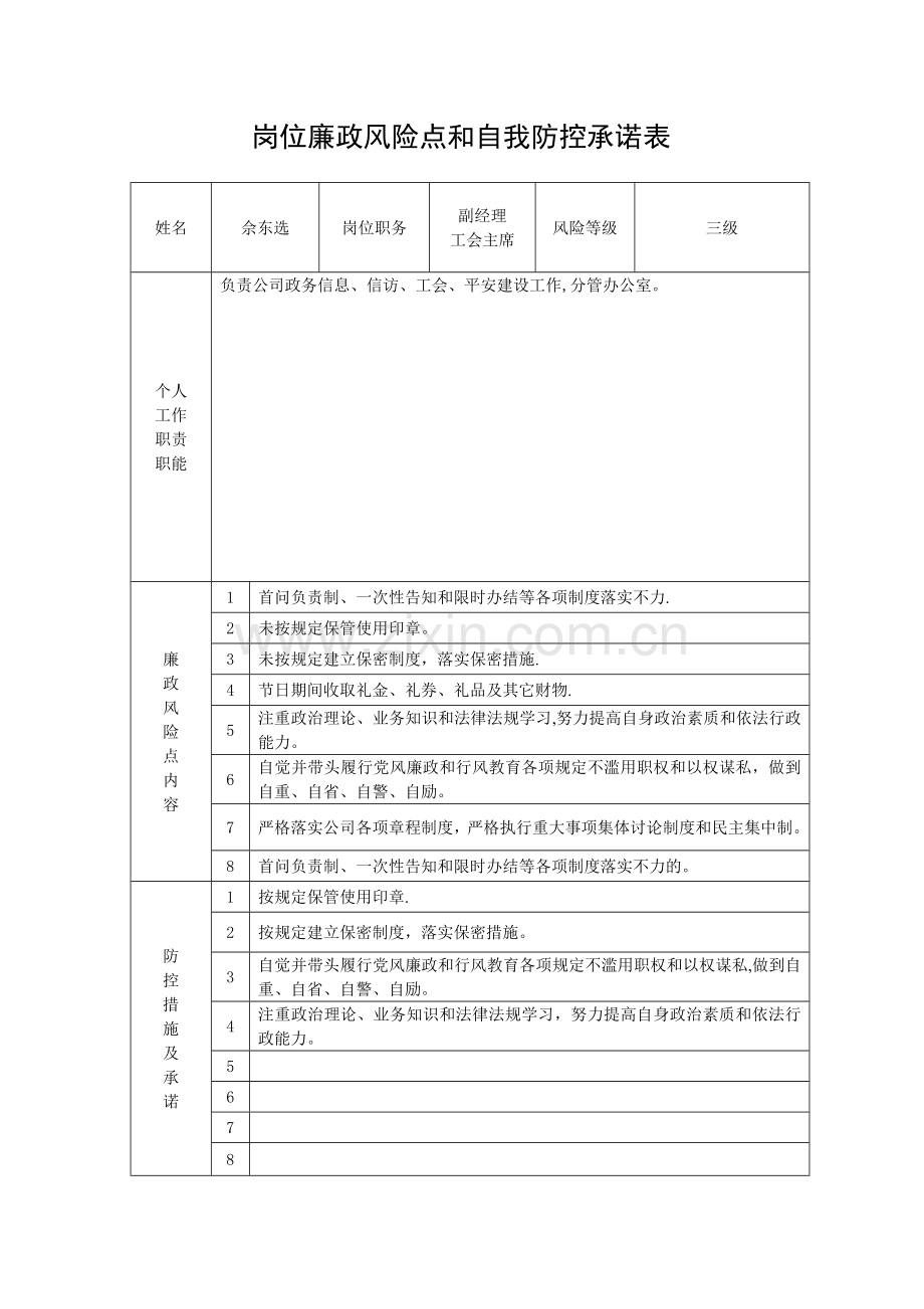 岗位廉政风险点和自我防控承诺表.doc_第3页