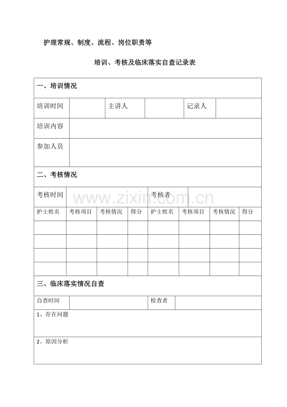 护理常规、制度、流程自查记录表.doc_第1页