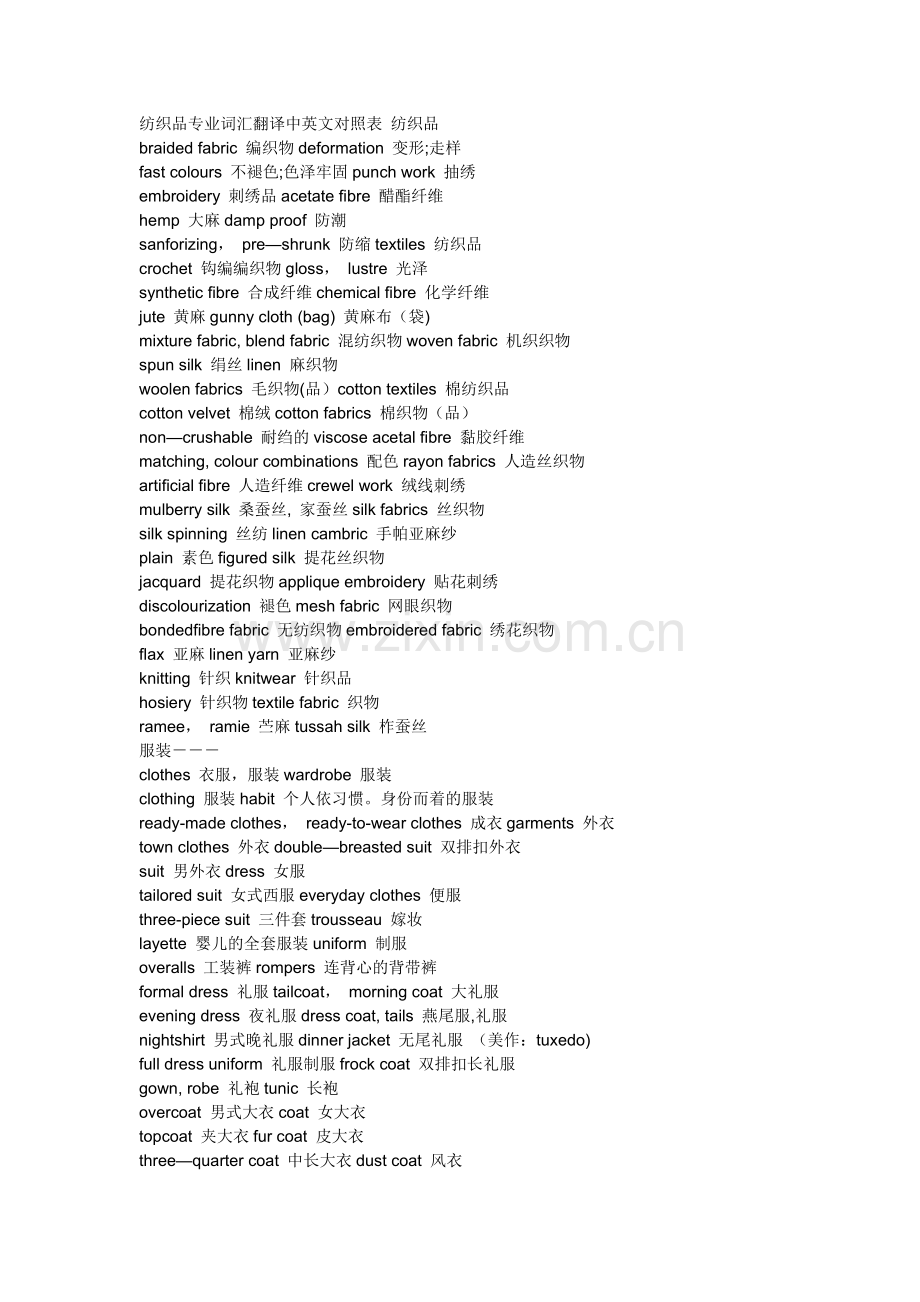 外贸英语-纺织品专业-词汇翻译-中英文对照表.doc_第1页