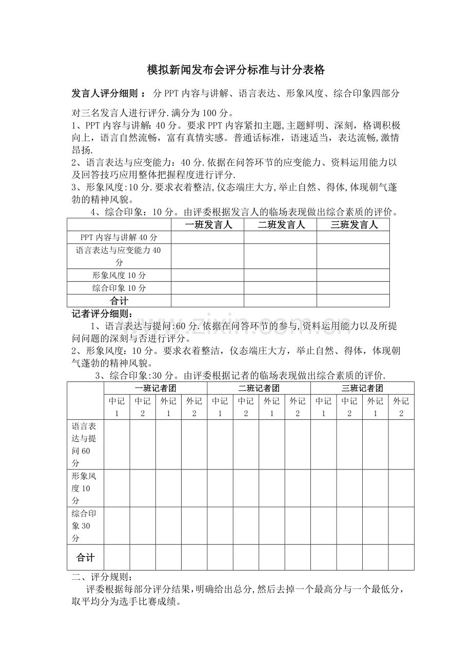 模拟新闻发布会评分标准与计分表格.doc_第1页