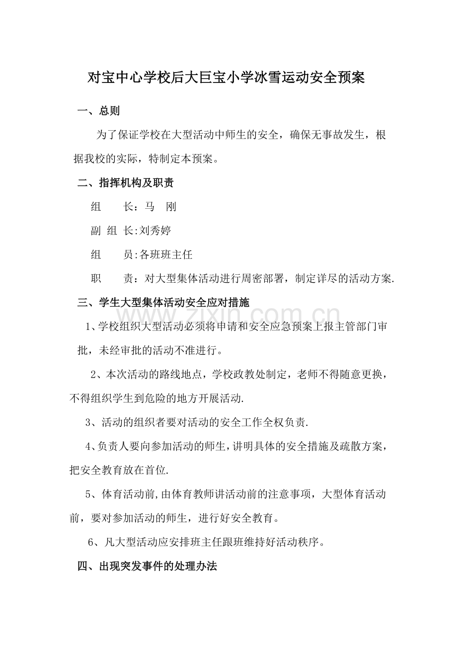 对宝中心学校后大巨宝小学冰雪运动安全预案.doc_第1页