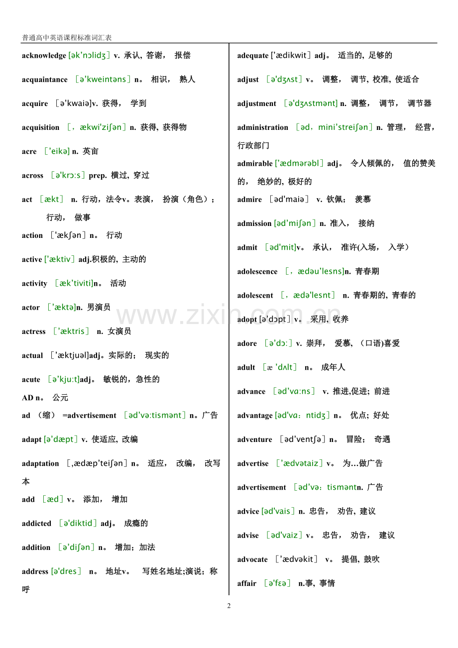 普通高中英语课程标准词汇表.doc_第2页