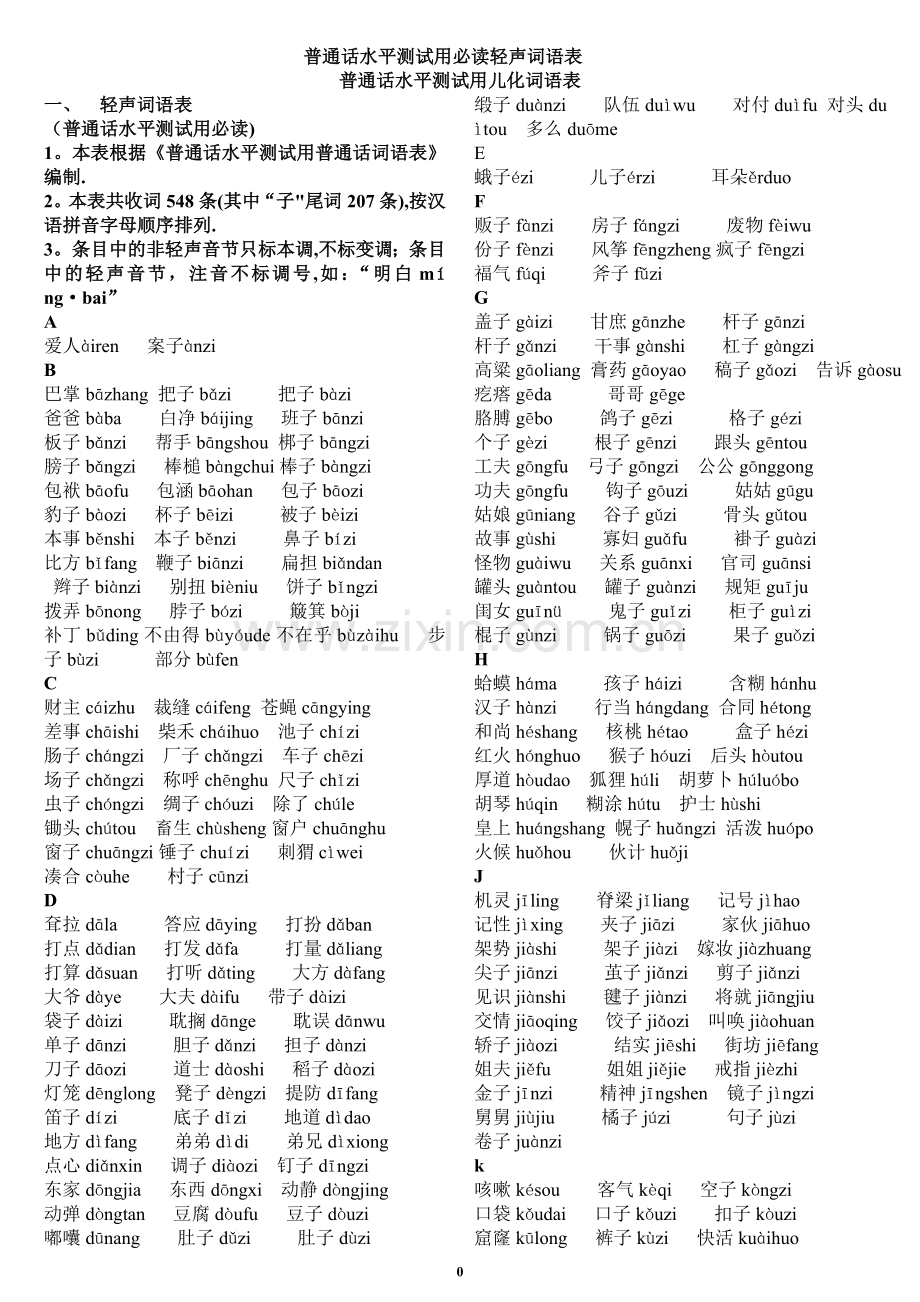 普通话水平测试用必读轻声词语表+儿化音表.doc_第1页