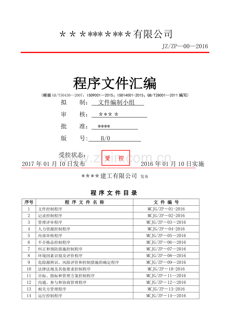 建筑工程三体系ISO9001-2015全套程序文件.doc_第1页