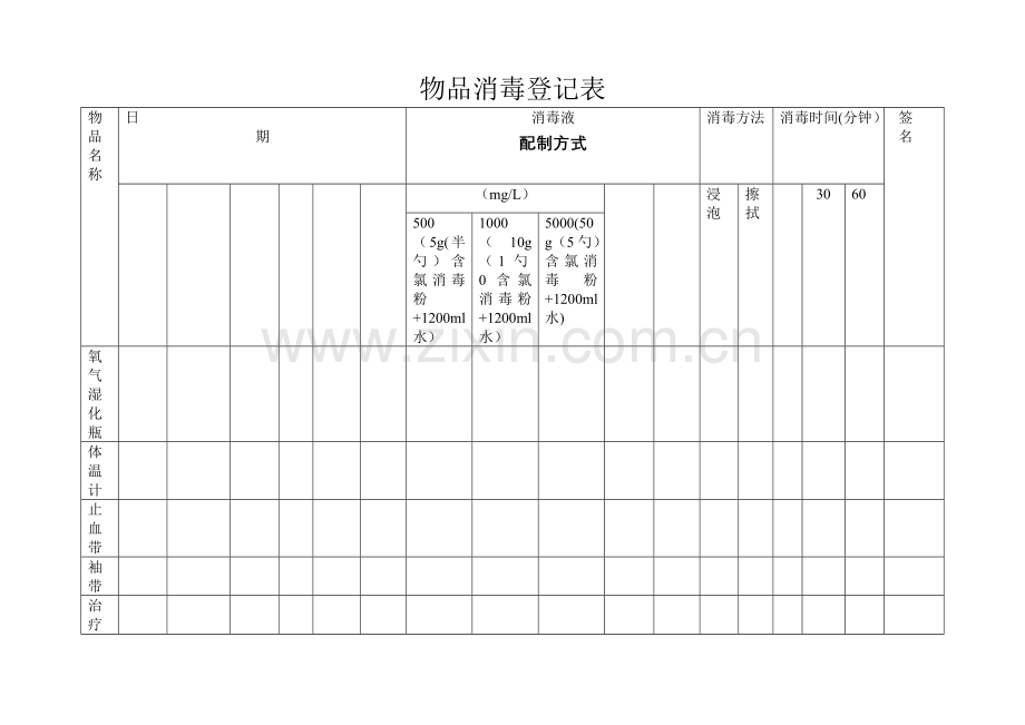 物品消毒登记表.doc_第1页