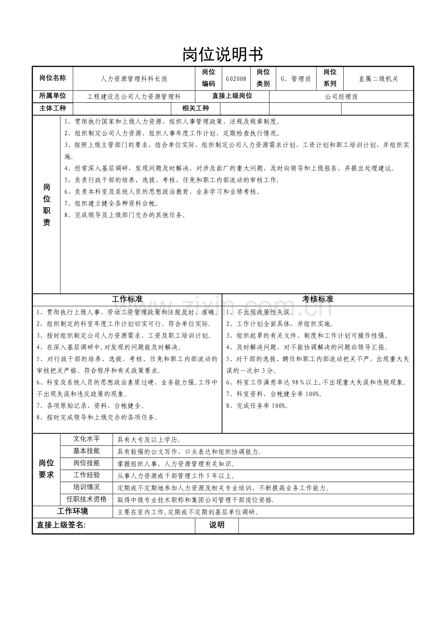 人力资源科岗位说明书-样例.doc_第1页