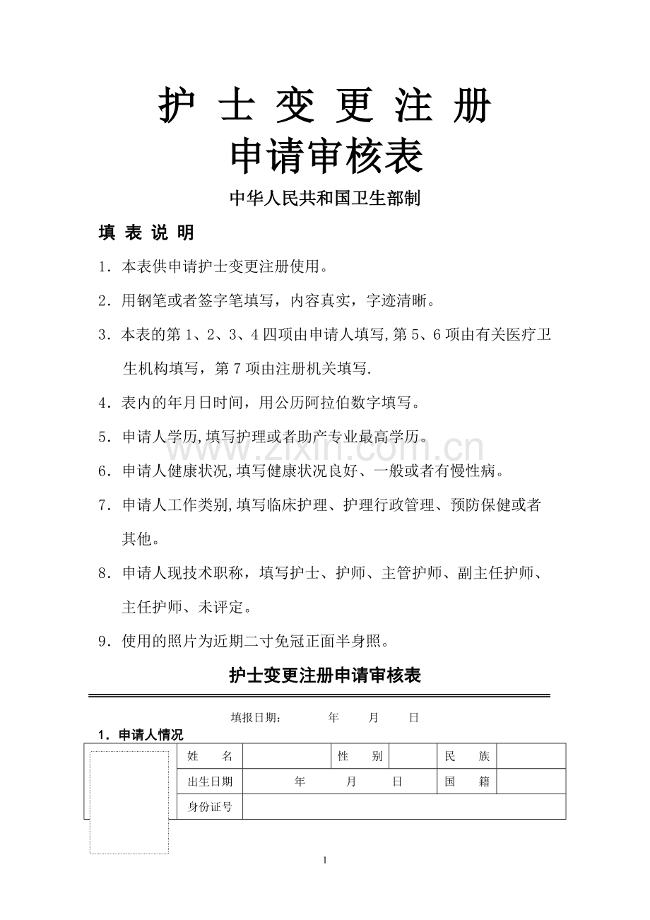 护士执业变更注册申请审核表.doc_第1页