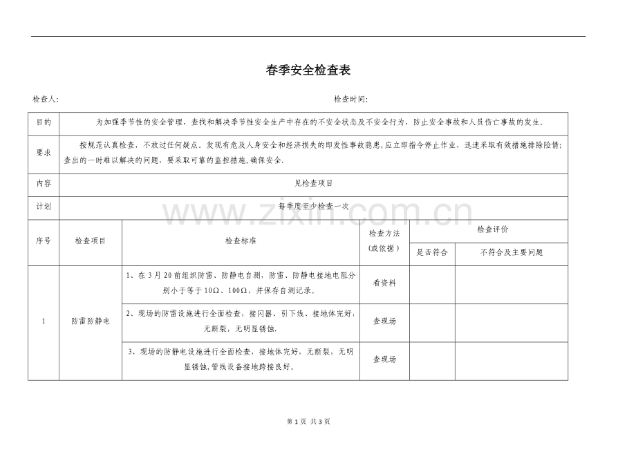 春季安全检查表.doc_第1页