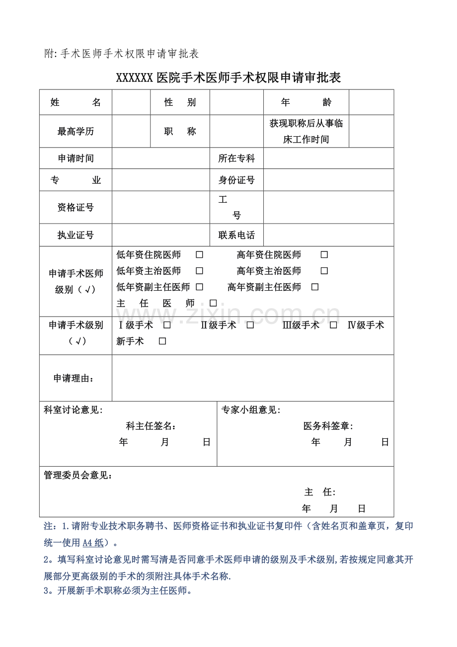 手术医师资格准入申请审批表.doc_第1页