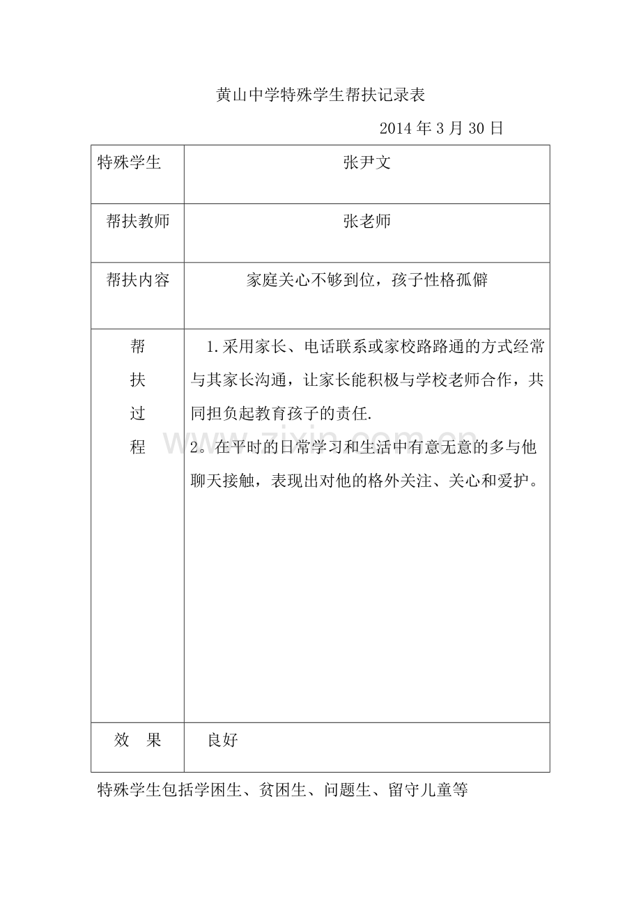 特殊学生帮扶记录表.doc_第1页