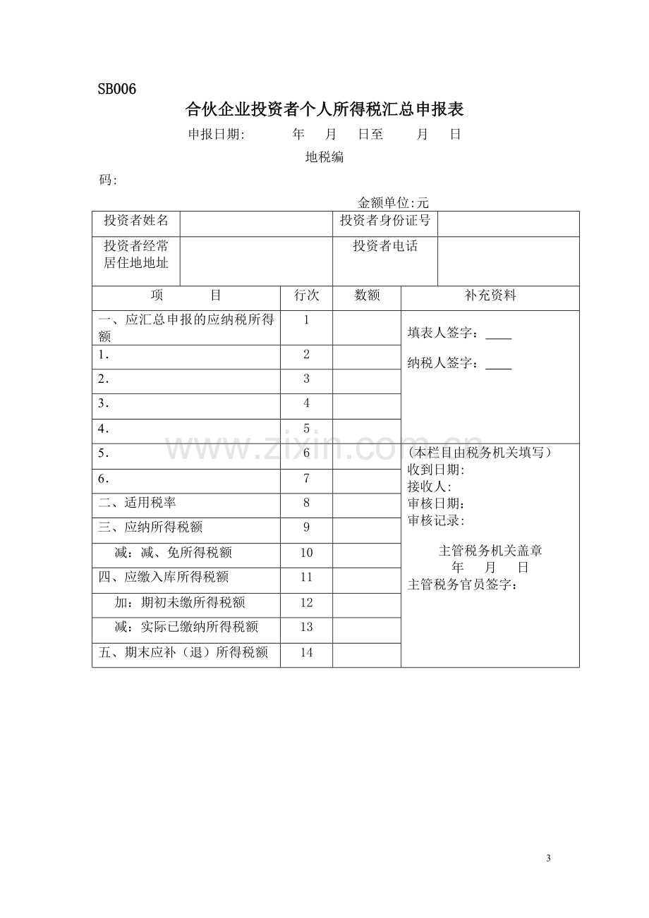 个人独资企业和合伙企业投资者个人所得税申报表.doc_第3页