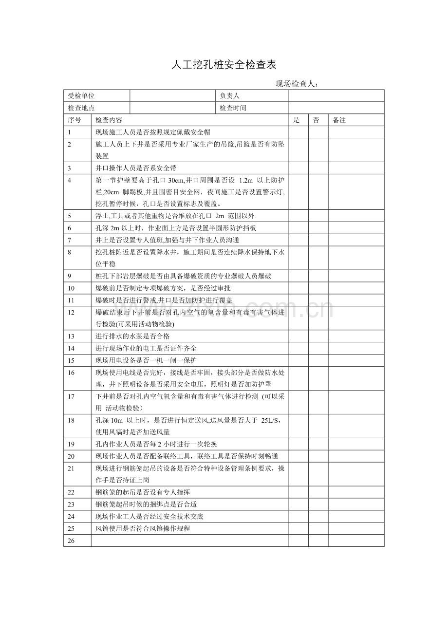 人工挖孔桩安全检查表.doc_第1页