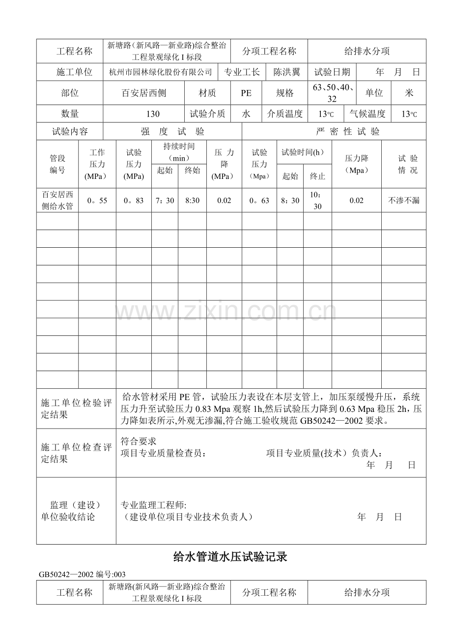 工程室内给水管道水压试验记录.doc_第2页