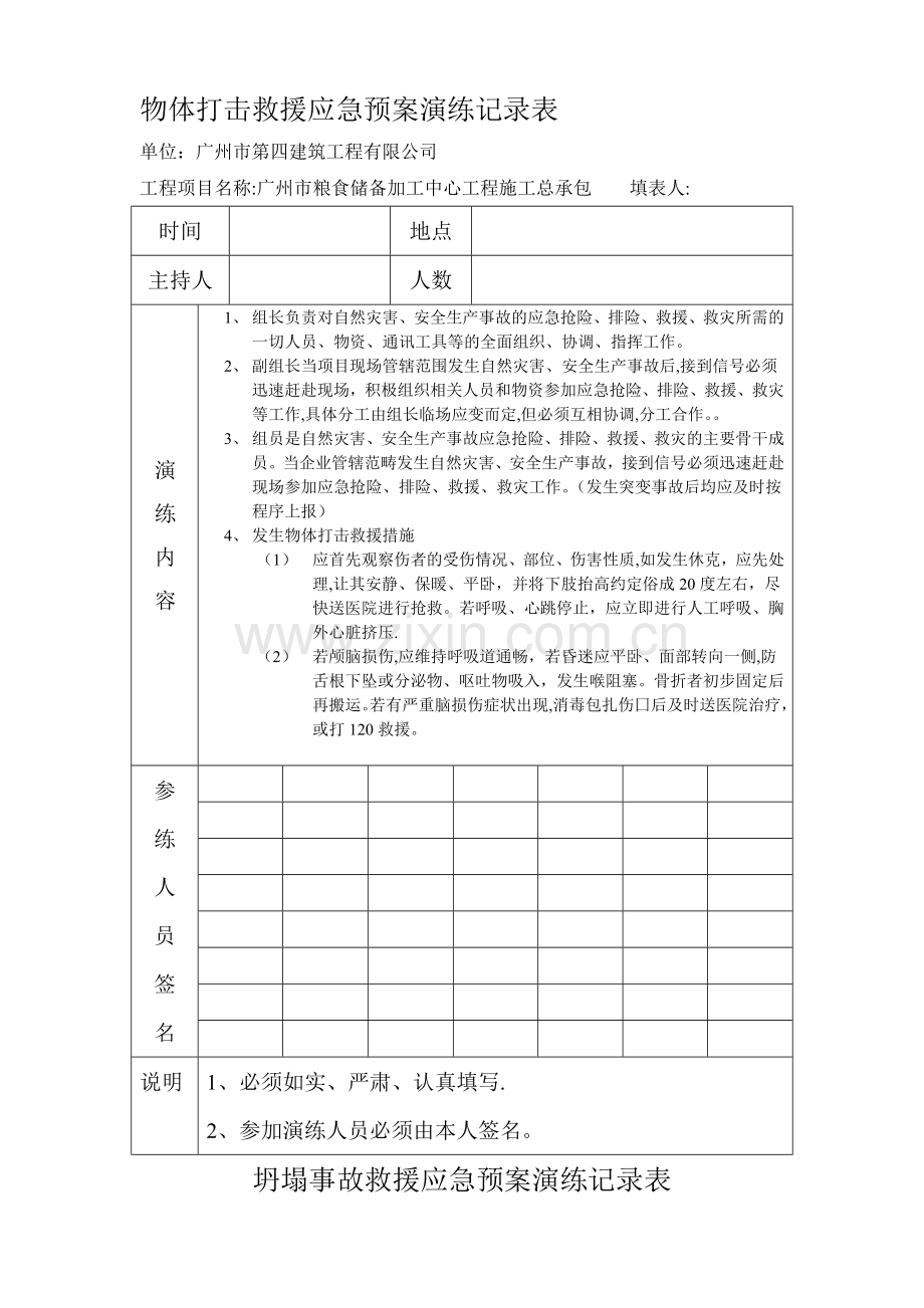 应急预案演练记录表(8个演练).doc_第1页