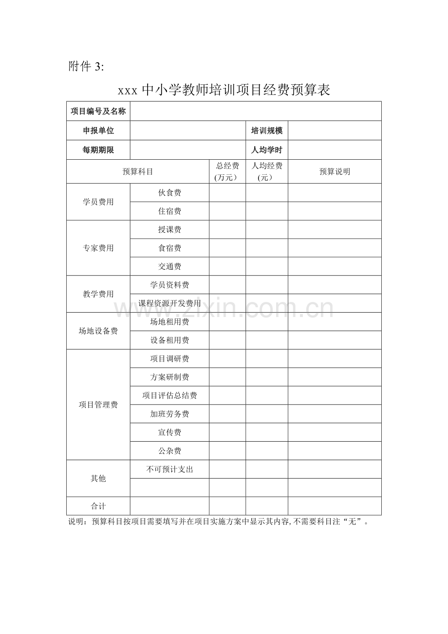 中小学教师培训项目经费预算表.doc_第1页