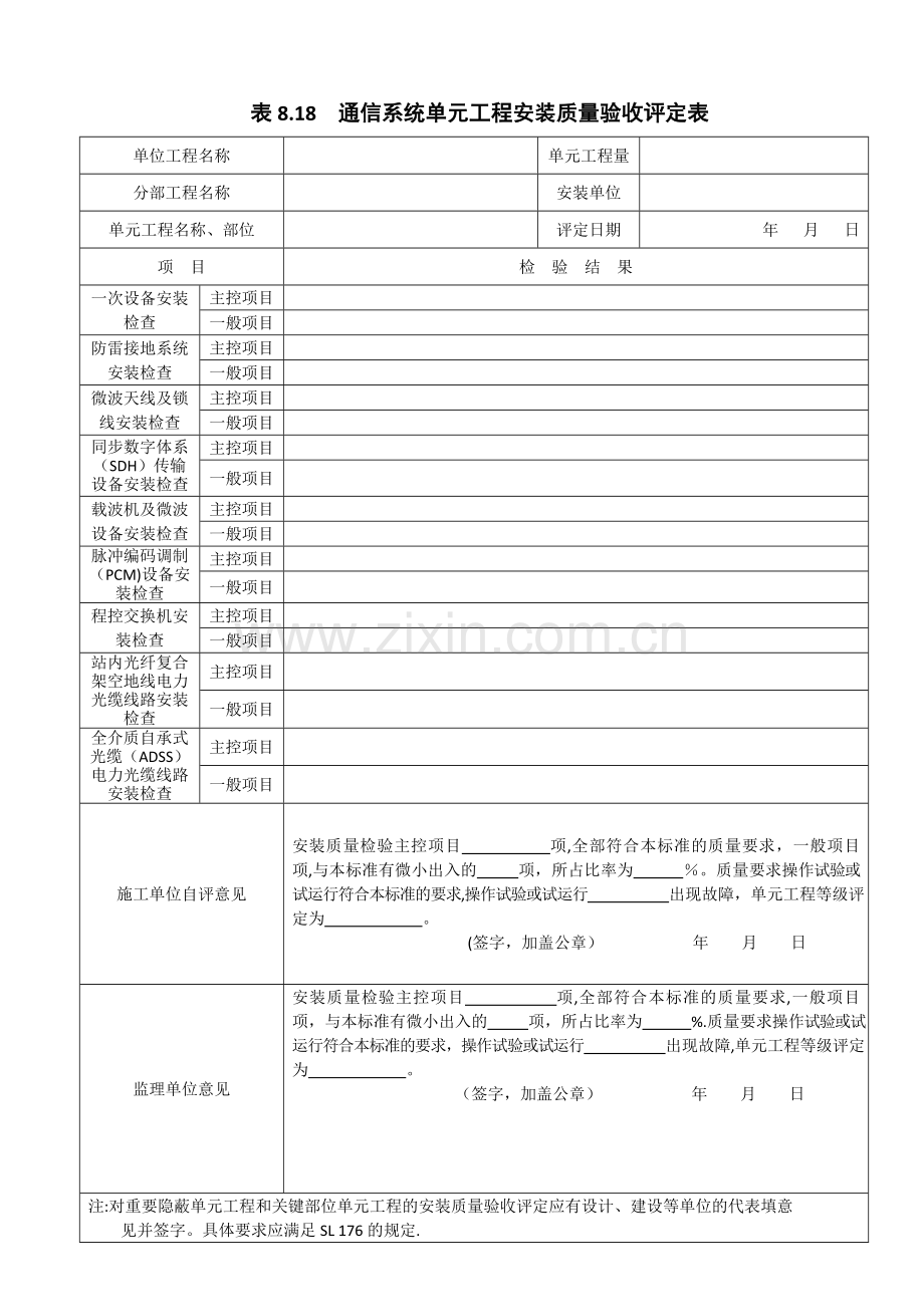 表8.18--通信系统单元工程安装质量验收评定表.doc_第1页