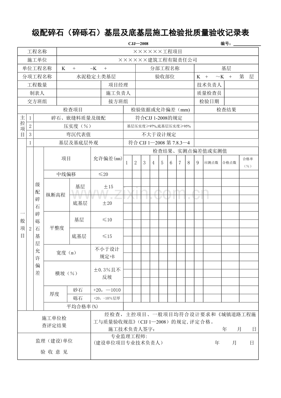 级配碎石(碎砾石)基层工程检验批质量验收记录表.doc_第1页