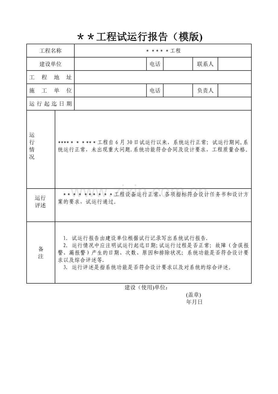 工程试运行报告(模版).doc_第1页