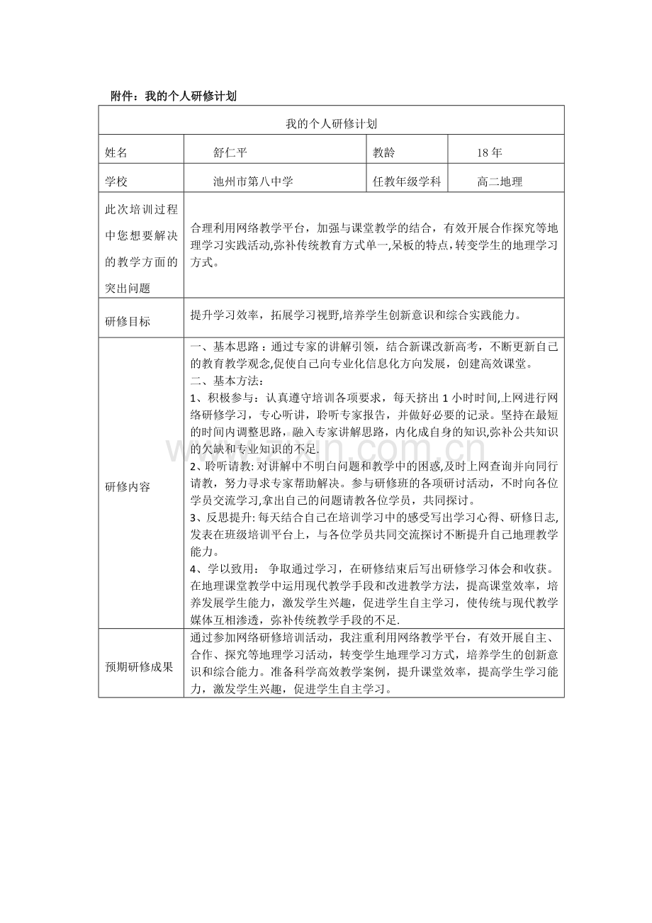 我的个人研修计划(学员：舒仁平).doc_第1页