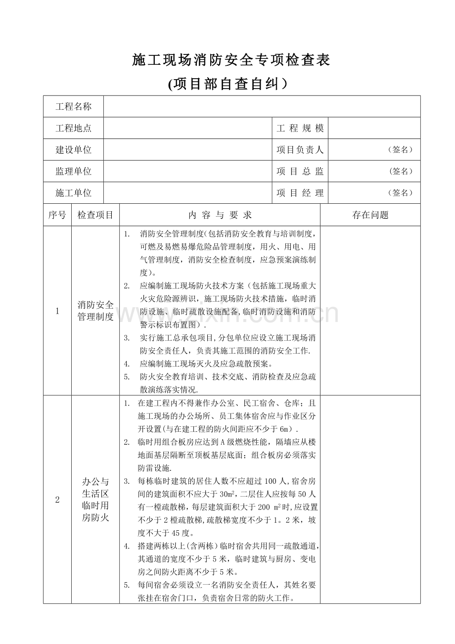 施工现场消防安全专项检查表.doc_第1页