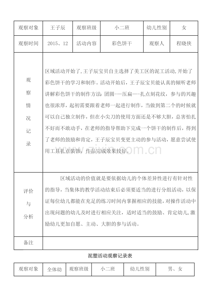 泥塑活动观察记录表.doc_第2页