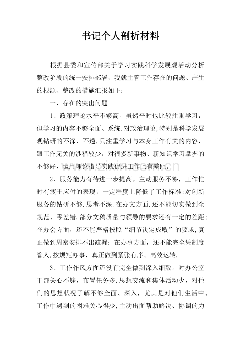 书记个人剖析材料.docx_第1页