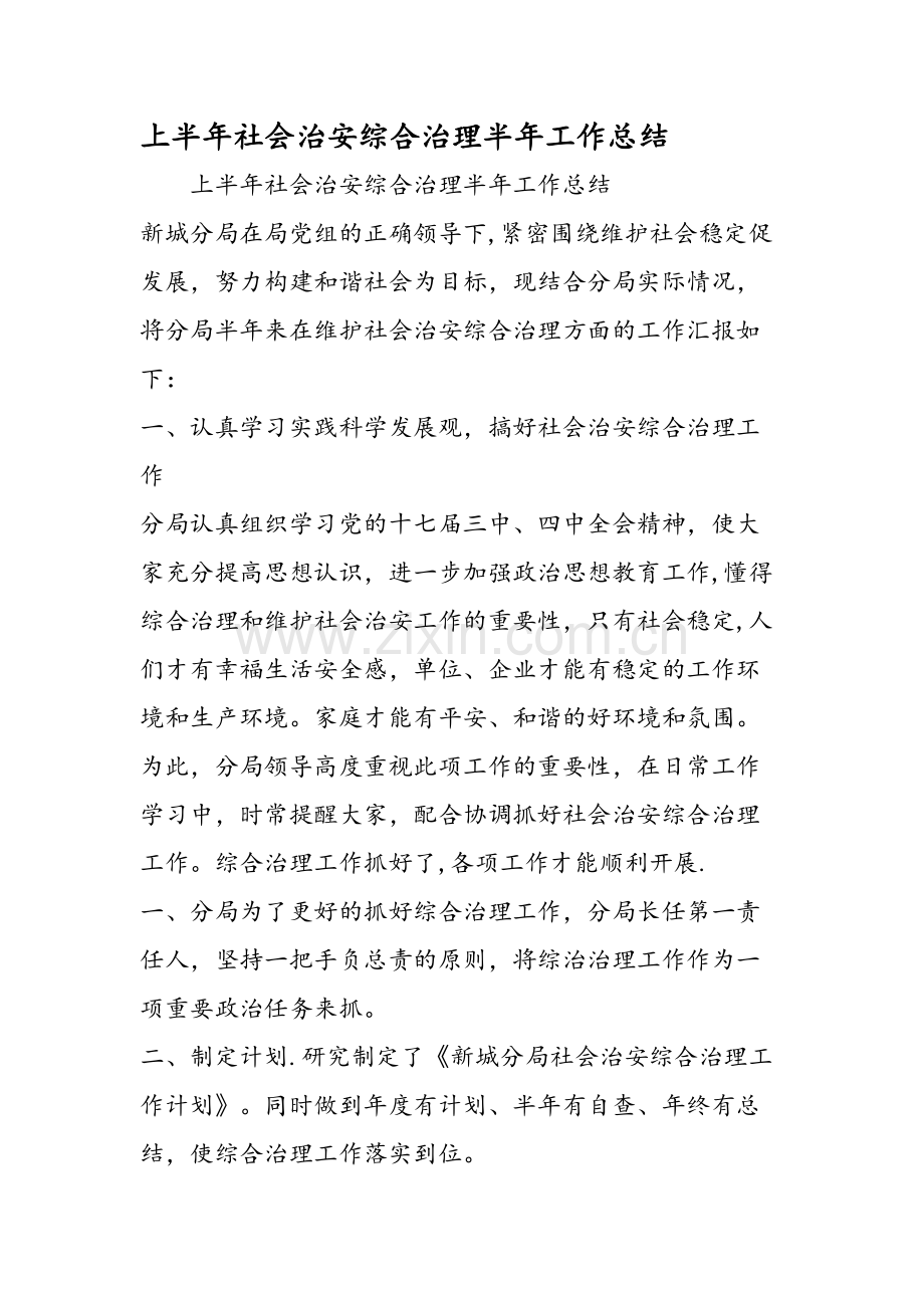 上半年社会治安综合治理半年工作总结.doc_第1页