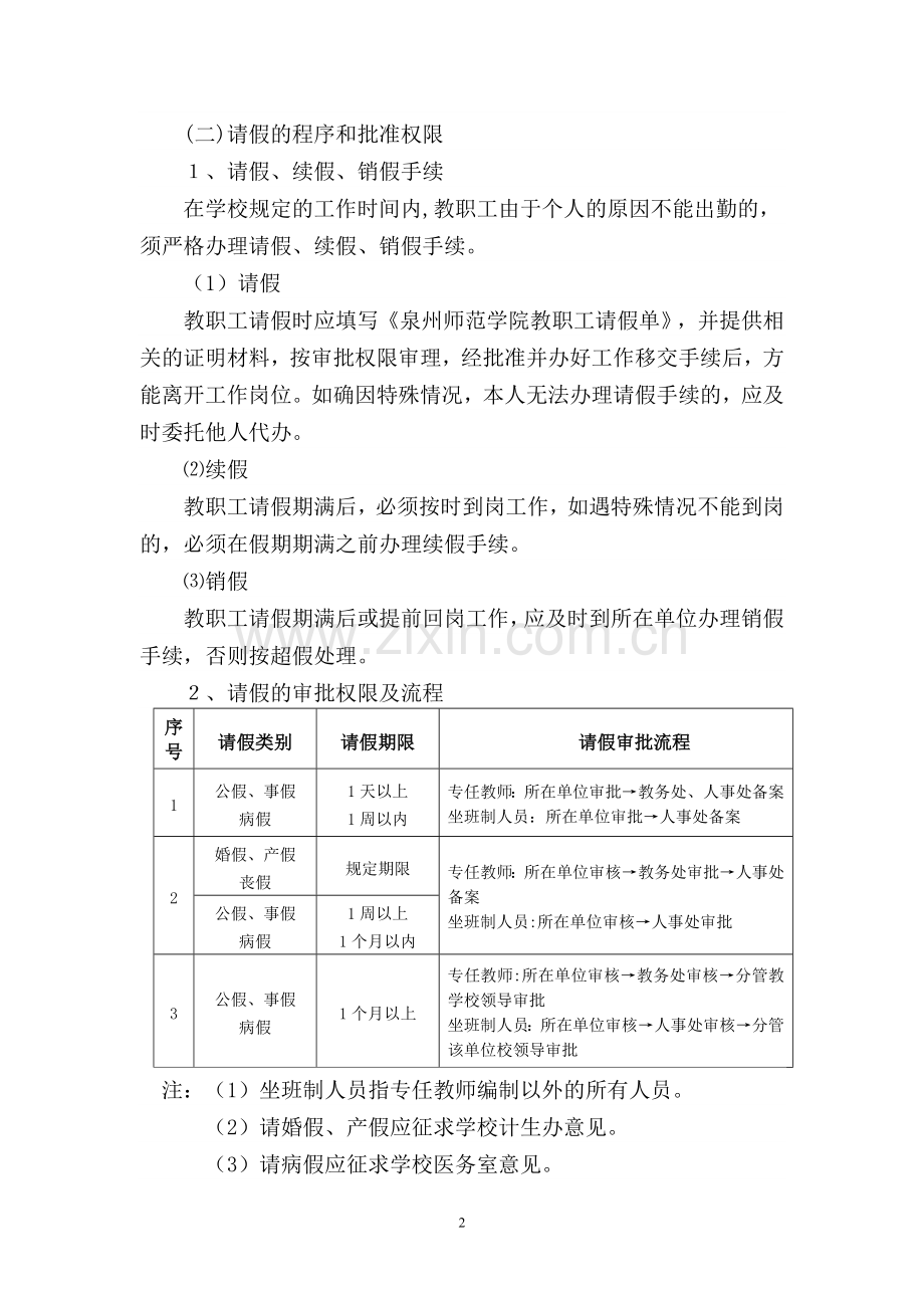 泉州师范学院教职工请假及考勤管理规定.doc_第2页