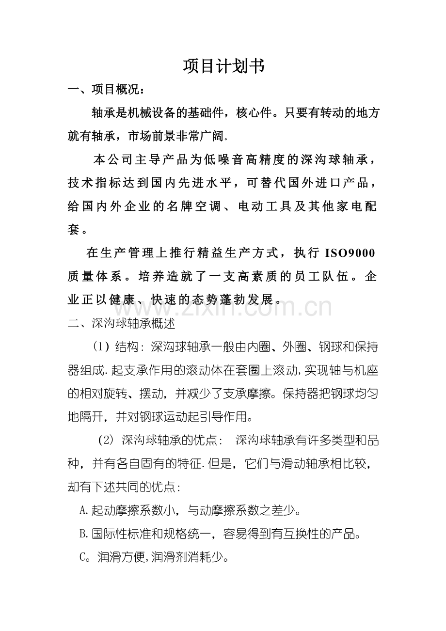 深沟球轴承项目计划书.doc_第1页