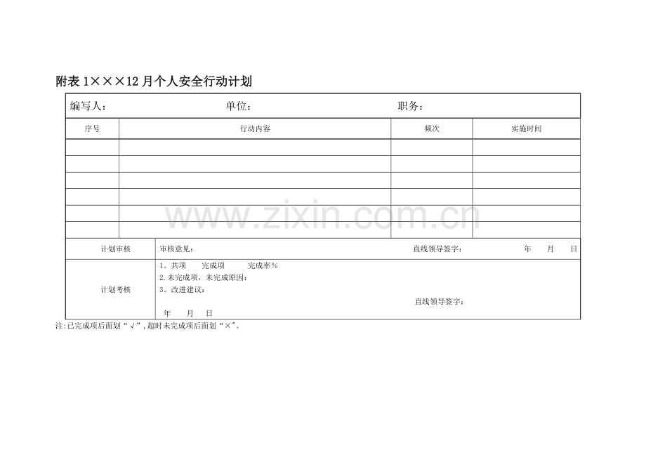 月度个人安全行动计划模版.doc_第1页