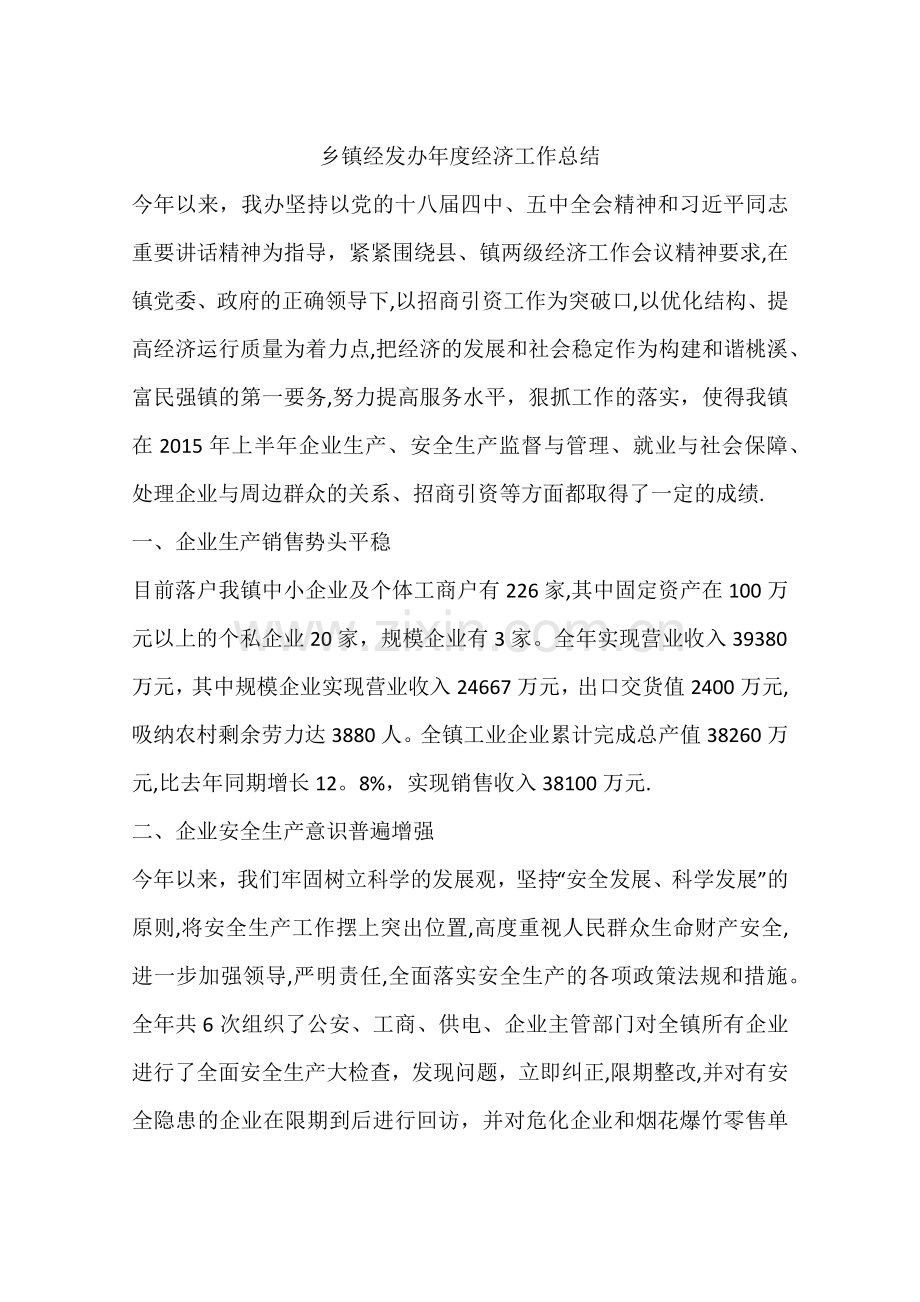 乡镇经发办年度经济工作总结.docx_第1页