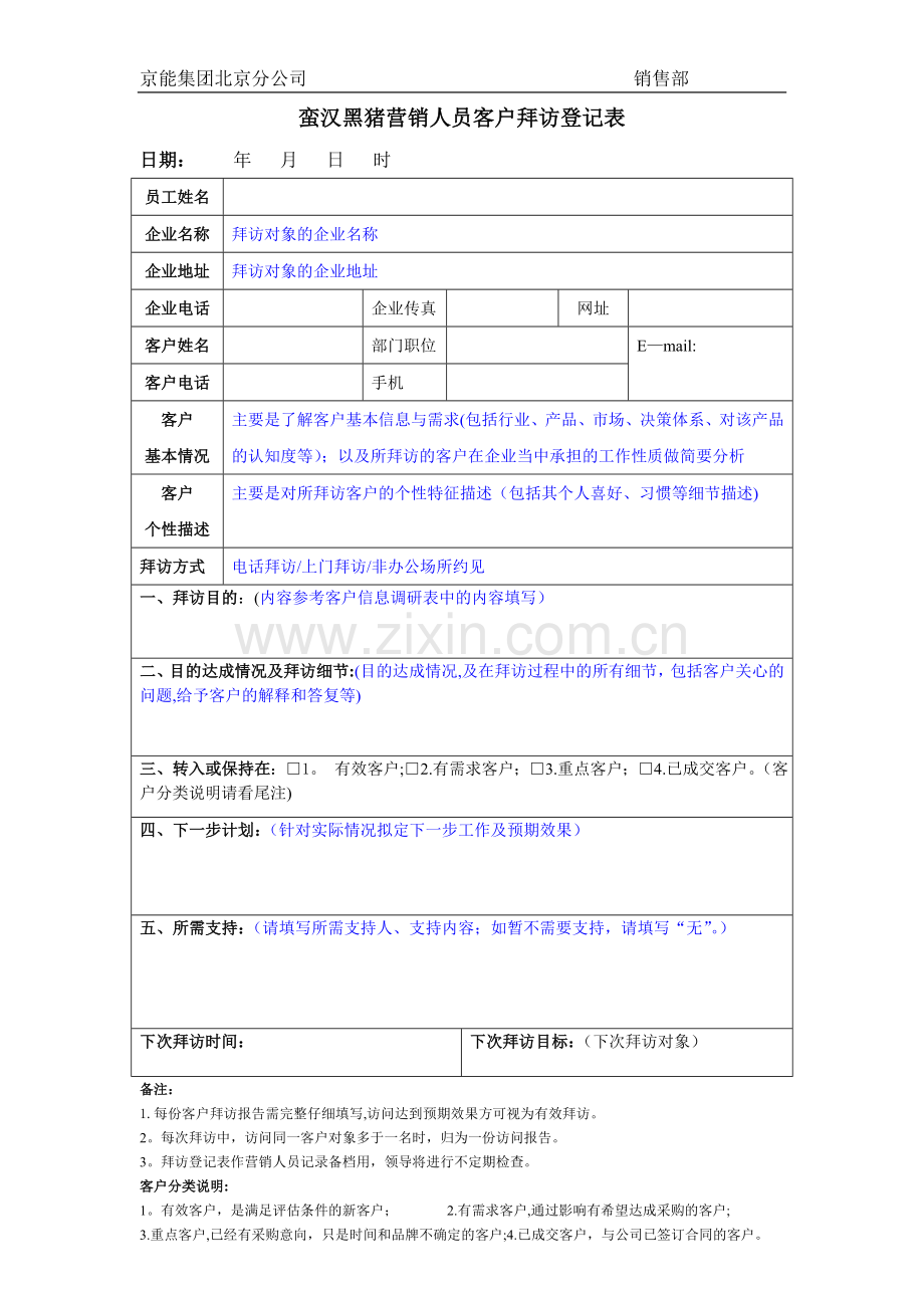 营销人员客户拜访登记表.doc_第1页