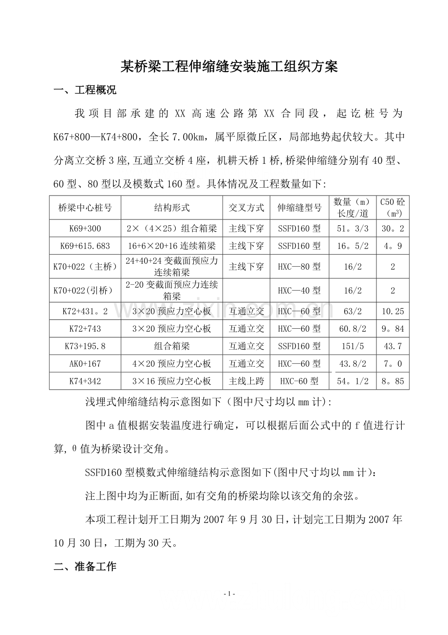 某桥梁工程伸缩缝安装施工组织方案-secret.doc_第1页