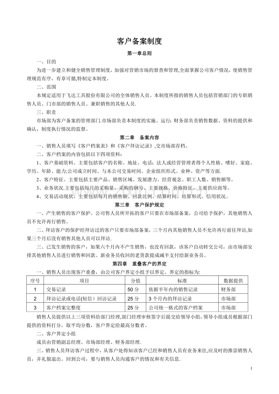 客户备案制度(含业务员争议客户的界定).doc_第1页