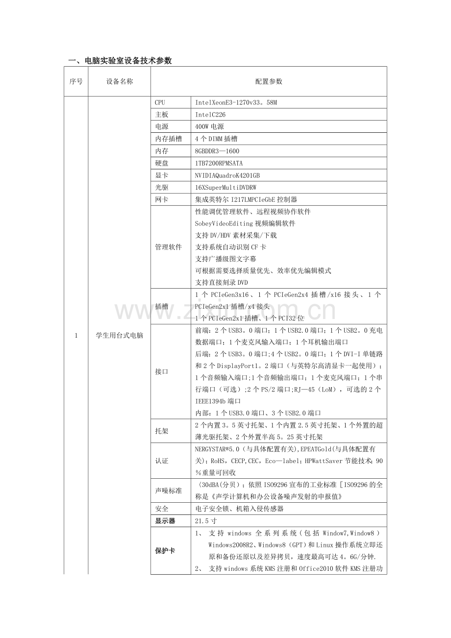 一电脑实验室设备技术参数.doc_第1页