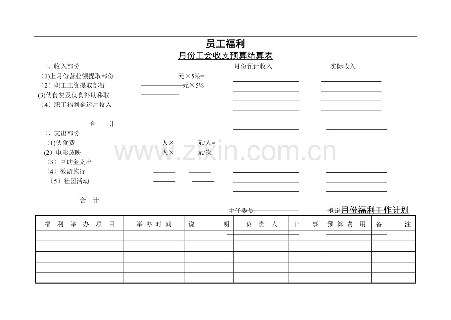 人力资源管理员工福利结算表汇总.doc_第1页