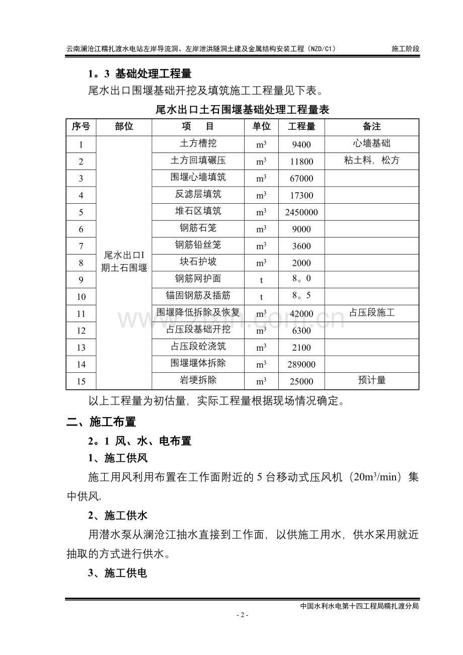 尾水出口围堰基础开挖及填筑施工技术措施.doc_第2页