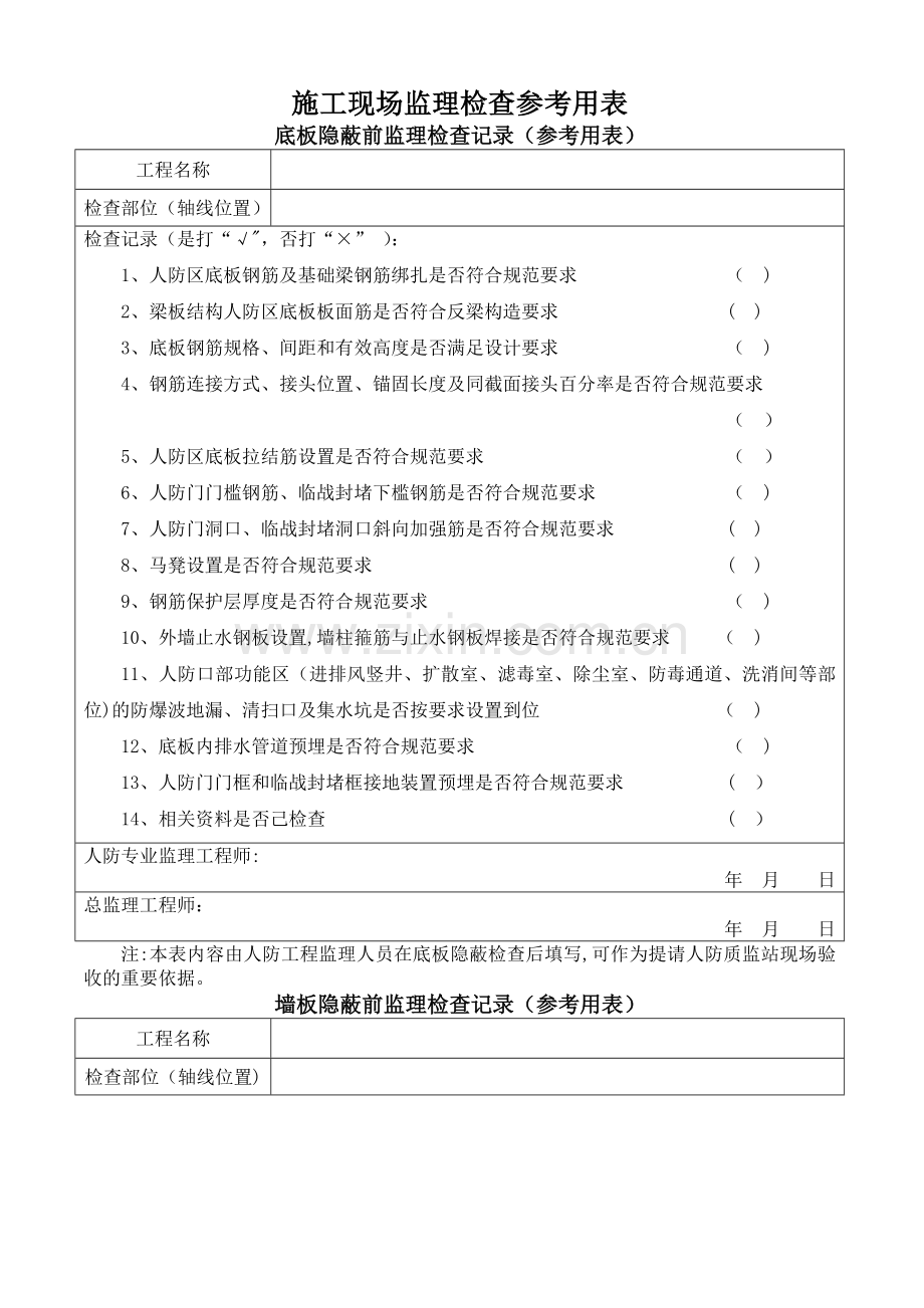 人防施工现场监理检查参考用表.doc_第1页