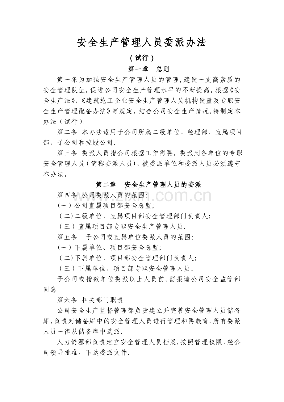 安全生产管理人员委派办法.doc_第1页