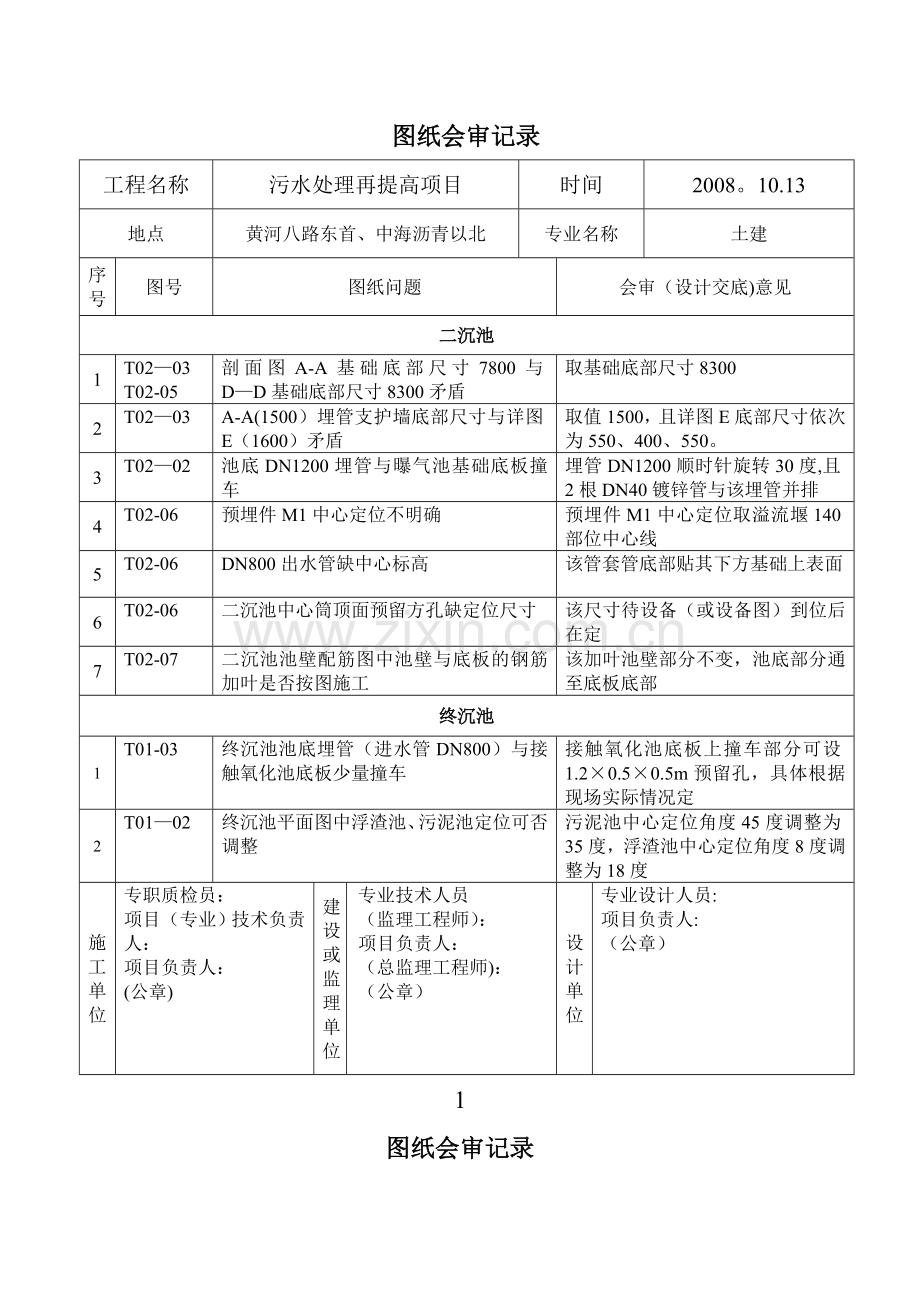 污水处理图纸会审记录.doc_第1页